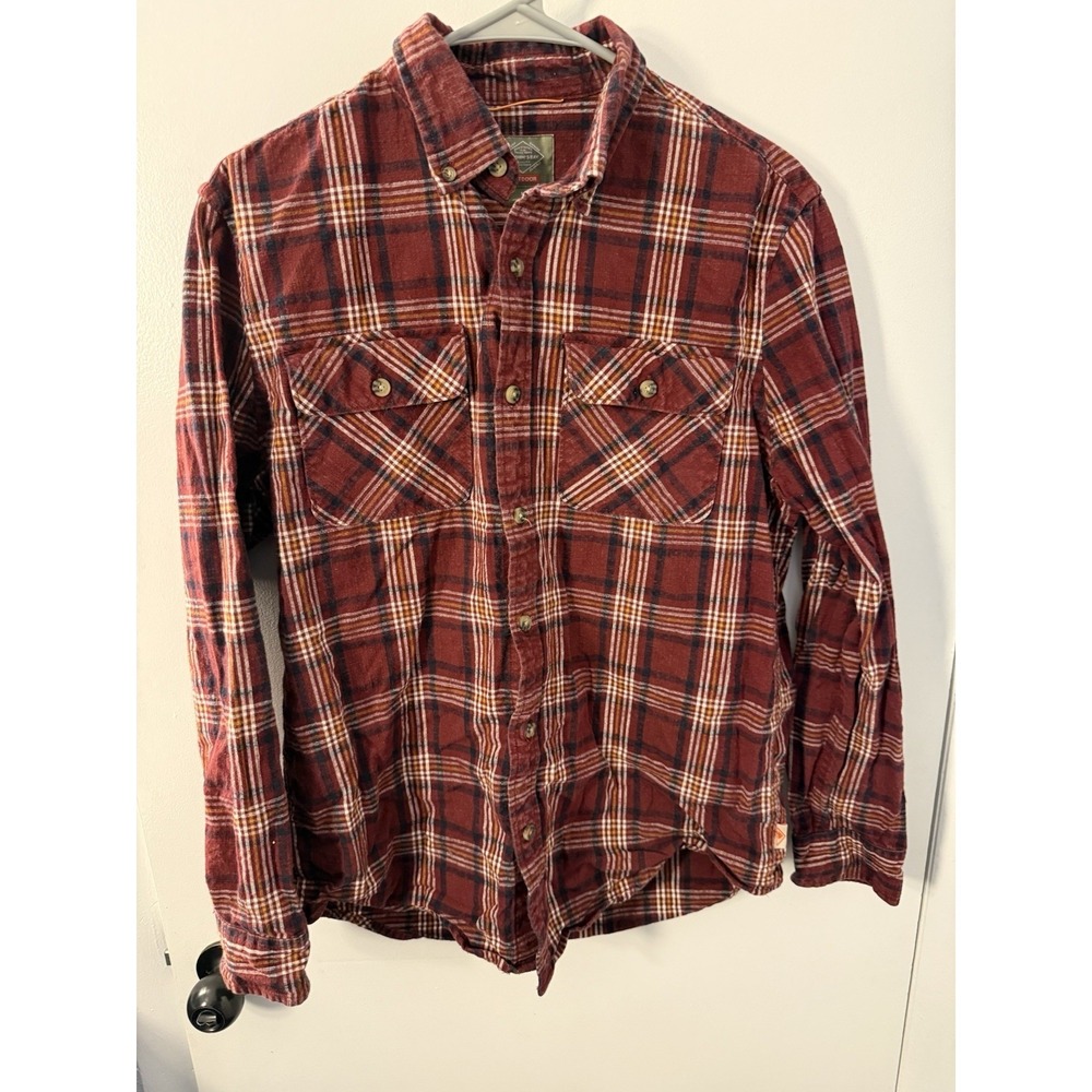 St. John's Bay Men's M Red Black White Plaid Flannel Cotton Button-Up Pockets